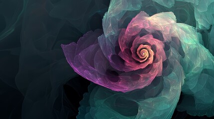 Poster - Colorful flower with a spiral shape is the main focus of the image. The flower is surrounded by a dark background, which creates a sense of depth and contrast. The vibrant colors of the flower