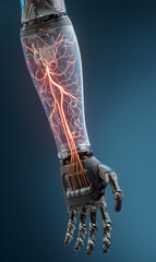 Poster - Futuristic robotic arm unveils a transparent view of advanced internal wiring and circuitry design