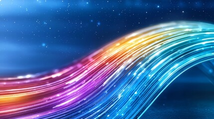 Aufkleber - Colorful, rainbow-like line of light is projected onto a blue background. The image has a dreamy, ethereal quality to it, as if it were a work of art or a piece of music. The colors are vibrant