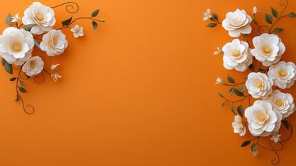 Aufkleber - Large orange background with white flowers on it. The flowers are arranged in a way that they look like they are growing out of the orange background