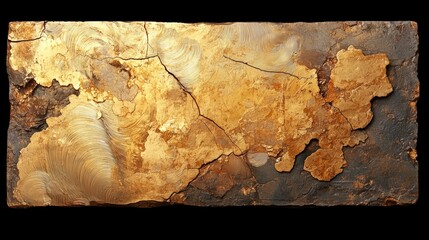 Poster - Large piece of gold and brown stone with a crack in it. The crack is visible on the top and bottom of the stone