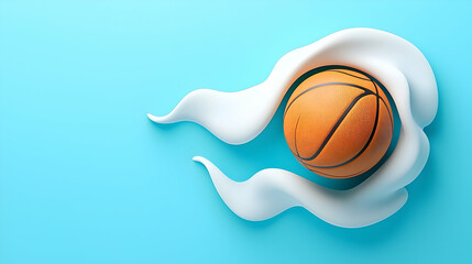 Poster - Orange Basketball in White Liquid Wave on Blue Background