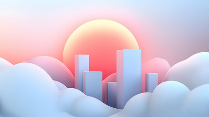 Poster - Pastel Cityscape Illustration at Sunrise
