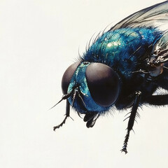 close-up of a vibrant blue fly, intricate detail showcased