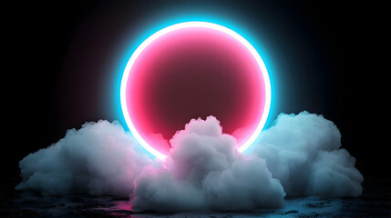 Poster - Pink and Blue Neon Circle in Clouds