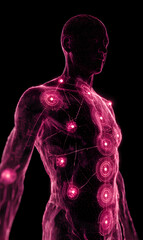 Poster - Futuristic medical visualization of a human body showcasing advanced biometric monitoring systems