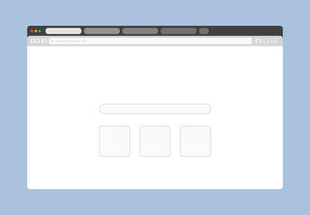 Wall Mural - Transparent browser window on blue and violet background. Window internet browser with toolbar and search bar. Blank screen website mockup. Template design for ui, ux, app. Vector illustration