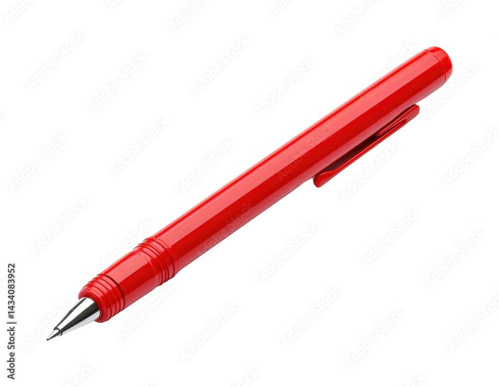 Writing with a red pen office desk still life isolated on transparent ...