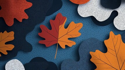 Aufkleber - leafy background with a red leaf in the center. the leaf is surrounded by other leaves of different 