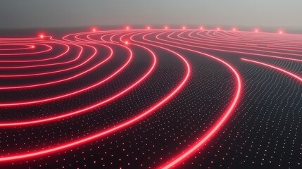 Poster - Red and black patterned background with red lines. The lines are in a spiral shape and are very close together