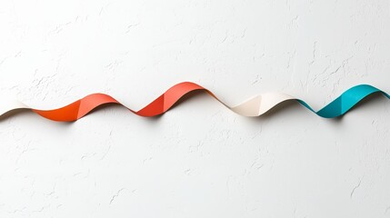 Poster - Red, white, and blue ribbon is shown on a white background. The ribbon is long and curvy, and it is made of paper. The ribbon is positioned in a way that it seems to be flowing or moving