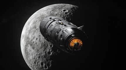 Wall Mural - Lunar module in orbit around the celestial body.