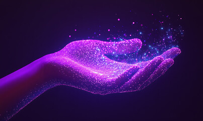 Poster - hand holding glowing data points and digital connections, symbolizing the impact of ai technology on
