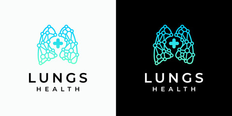 Poster - Colorful polygonal lung and cross shape vector logo design with dots connection in modern, simple, clean and abstract style. Icon for business, health, science and personal branding.