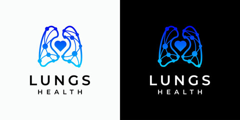 Poster - Colorful polygonal lung and heart shape vector logo design with dots connection in modern, simple, clean and abstract style. Icon for business, health, science and personal branding.