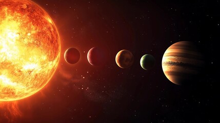 Wall Mural - a close up of the sun and the planets in the solar system. the sun is the center of the image and th