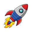 © InsidePhotoshop - Colorful rocket ship with blue and red design flying upwards vector illustration isolated on white background