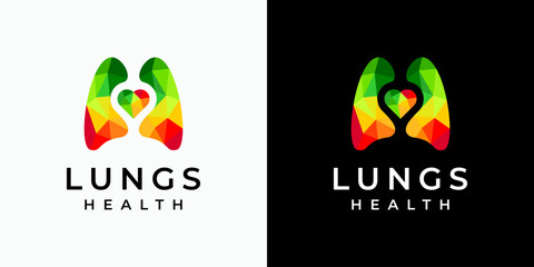 Poster - Colorful polygonal lung shape vector logo design with heart shape in modern, simple, clean and abstract style. Icon for business, health, science and personal branding.