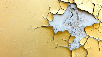 Aufkleber - Wall with a large crack in it and yellow paint peeling off. The wall is yellow and the crack is large, making it look like the paint is falling off in chunks. The wall appears to be old and worn
