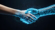 © Bluum - A human hand shaking with a digital hand. Concept of human and technology interaction and artificial intelligence development. Future partnership representation.