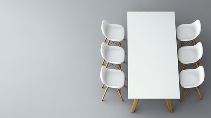 Poster - modern dining table with six white chairs arranged neatly around it, creating minimalist and elegant atmosphere