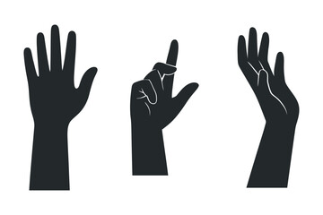 Poster - Black And White Human Hand Gestures Set Representing Different Actions And Expressions Isolated On White Backdrop