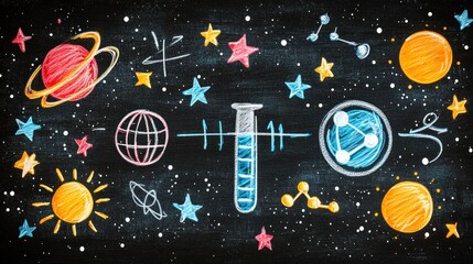 Colorful cosmos illustration on chalkboard background