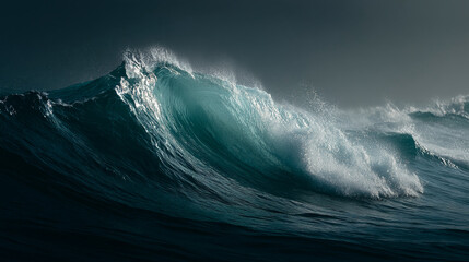 Poster - dark teal ocean wave crests, showing texture and movement, symbolizing power, nature, and the sea's 