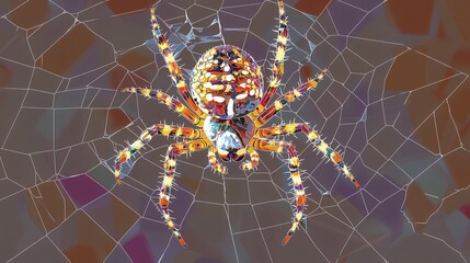 Ornate spider meticulously positioned within a complex web.