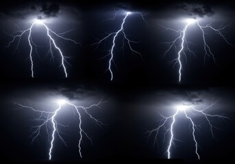 Poster - Five lightning strikes at night isolated