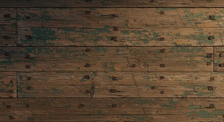 Aufkleber - Wood plank with green paint and nails