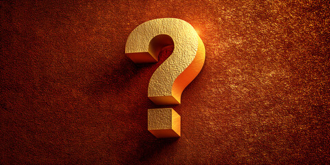 Leinwandbilder - Golden question mark on textured brown background, symbolizing inquiry, uncertainty, or the search for answers, suitable for FAQ pages or mystery themes
