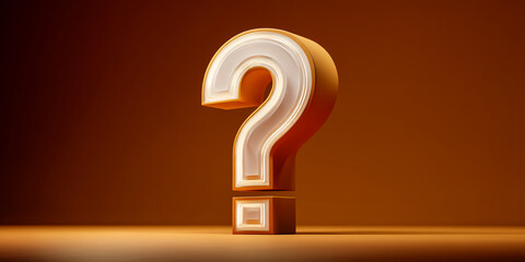 Poster - Gold question mark on orange background, 3D rendering, symbolizes inquiry, uncertainty, or the search for knowledge, perfect for websites or presentations