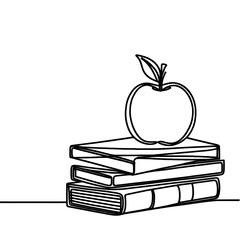 Poster - Stack of books with an apple on top in a minimalist style  