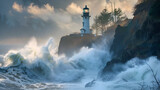 Lighthouse at the Edge of a Cliff with Waves Crashing Below