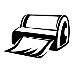 Poster - Stylized black and white illustration of a printer with paper being printed