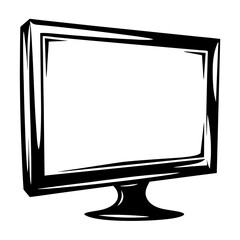 Poster - Abstract Monochrome Computer Monitor with Flat Screen and Angular Design Elements