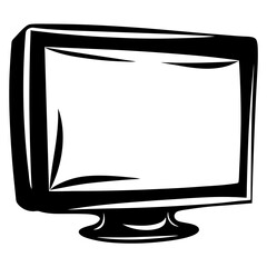 Poster - Black and white cartoon illustration of a computer monitor, bold outline