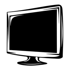 Poster - Black and white illustration of a computer monitor with modern design