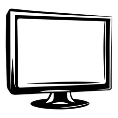 Poster - Monochrome cartoon illustration of a modern computer monitor with a stand