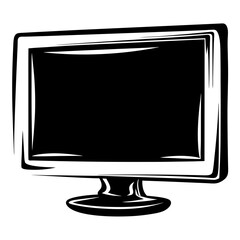 Poster - Stylized Black and White Desktop Computer Monitor with Stand Illustration