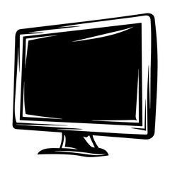 Poster - Stylized Monochrome Computer Monitor Display with Stand Vector Illustration Artwork