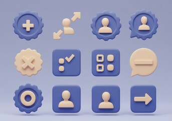 Poster - Blue and cream icons set background