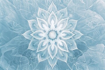 Poster - Delicate and intricate floral pattern in pale blue and white resembling a blooming flower