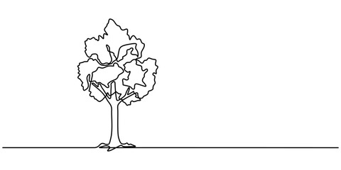 Fototapete - Continuous one line drawing of tree on white background. Vector illustration, Tree in continuous line art drawing style. Giant and powerful tree black linear design isolated. Christmas tree one.