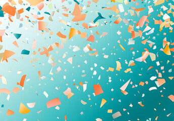 Poster - Festive background with colorful party flags and confetti on a blue-green color banner, vector illustration.