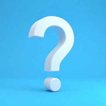 Question mark on blue background. 3D rendering. FAQ and QA. Problem solution.