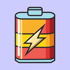 Poster - A battery illustration with a lightning bolt symbol on a lavender background