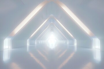 Poster - Futuristic corridor illuminated with a bright light in an all white space