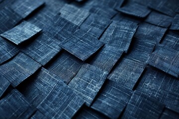 Poster - Woven fabric texture with a repeating pattern of squares in shades of blue and white